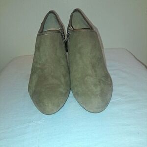 Calvin Klein Suede Ankle Booties Taupe Block Heel Side Zip Women US 9.5
